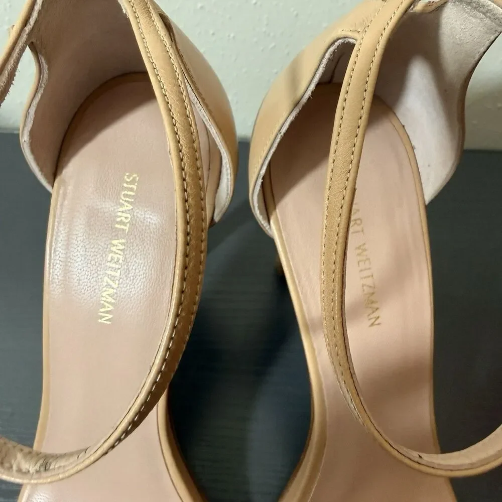 Stuart Weitzman Nudistsong Ankle-Strap Open-Toe Heels Sz 8